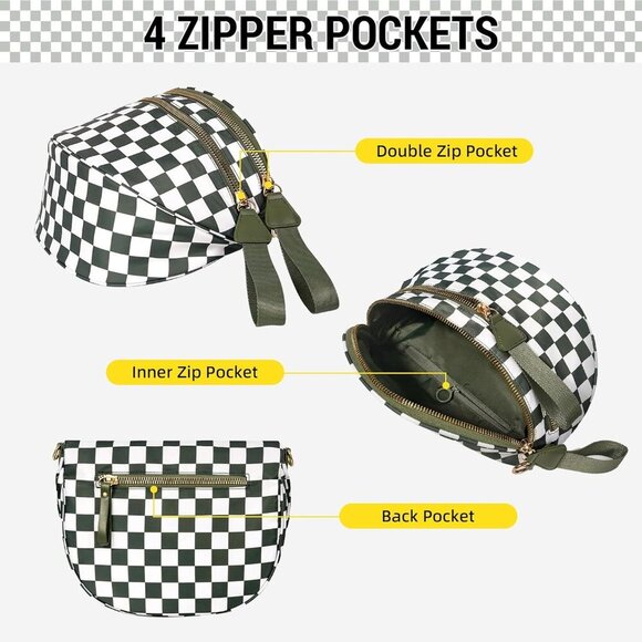 Spacious Nylon Checkered Purse with Adjustable Strap for Every Occasion - Picture 4 of 6
